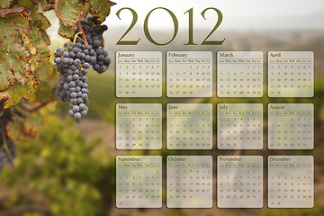 Image showing 2012 Calendar with Grape Vineyard Background