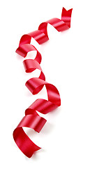 Image showing Curled red holiday ribbon