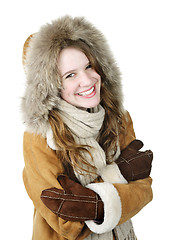 Image showing Happy winter girl in hood