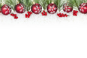 Image showing Christmas border with red ornaments