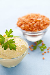 Image showing Red lentils and lentil hummus