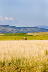 Image showing Field in Helena with a Shed and Mountains on the Background