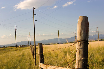 Image showing Fence in the Field with Blue Background