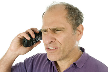 Image showing man middle age emotional upset angry telephone conversation