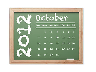 Image showing October 2012 Calendar on Green Chalkboard