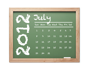 Image showing July 2012 Calendar on Green Chalkboard