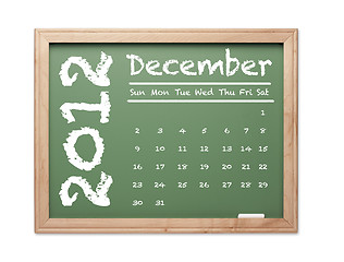 Image showing December 2012 Calendar on Green Chalkboard