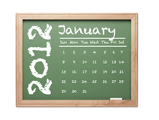 Image showing January 2012 Calendar on Green Chalkboard