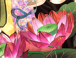 Image showing lantern of lotus blossom bunch in a festival 