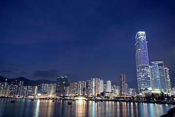 Image showing Hong Kong at night and modern buildings 