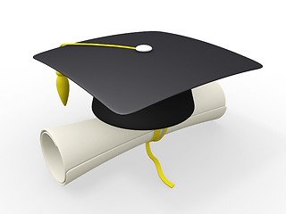 Image showing 3d graduation cap and diploma 