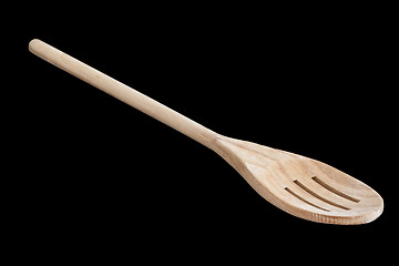 Image showing Slotted Wooden Spoon on Black