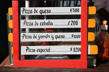 Image showing Pizza menu