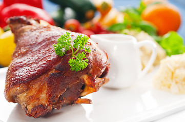 Image showing original German BBQ pork  knuckle