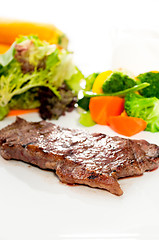 Image showing juicy BBQ grilled rib eye ,ribeye steak and vegetables