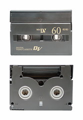 Image showing The two sides of mini DV cassette closeup