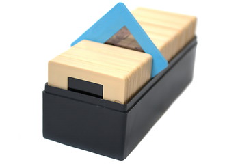 Image showing A box of slides close-up