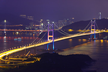 Image showing Tsing Ma Bridge in Hong Kong at night