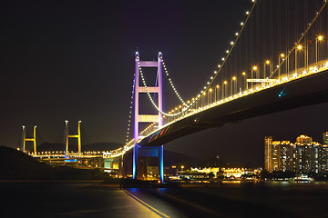 Image showing night scene of Tsing Ma bridge