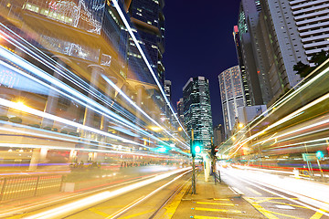 Image showing Traffic through the city at night