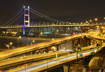 Image showing freeway and bridge at night