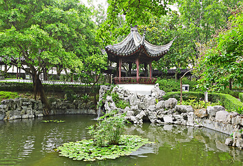 Image showing chinese garden with pool and pavilion