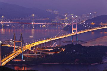 Image showing Tsing Ma Bridge in Hong Kong at night