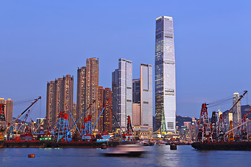 Image showing Hong Kong harbour with working ship