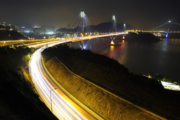 Image showing highway and Ting Kau bridge at night