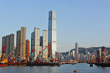 Image showing Hong Kong harbour with working ship