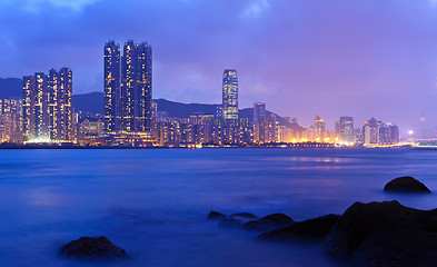 Image showing hong kong night scene on rocky coast