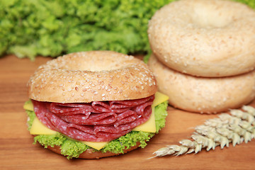 Image showing Bagel with Salami