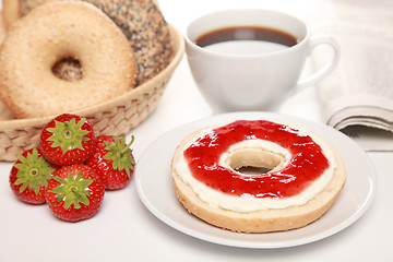 Image showing Breakfast with fresh bagels