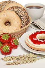 Image showing Breakfast with fresh bagels