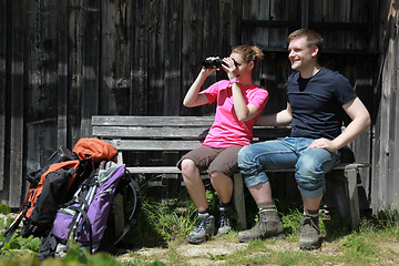 Image showing Young people taking a rest in the mountains