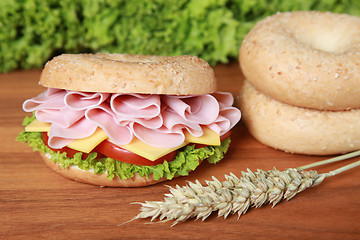 Image showing Bagel with ham