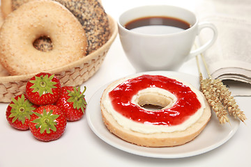 Image showing Breakfast with fresh bagels