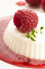 Image showing Vanilla panna cotta with berry sauce