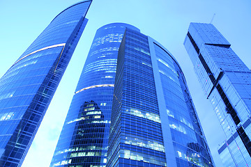Image showing four blue skyscrapers