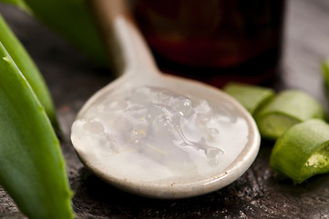 Image showing aloe vera juice with fresh leaves