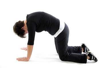 Image showing woman doing yoga back press cat cow yoga position
