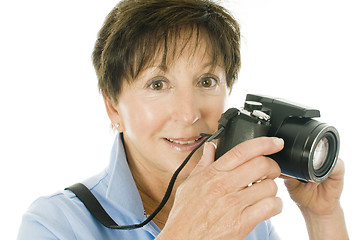 Image showing female middle age senior  lady compact digital camera