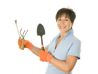 Image showing female gardener gardening tools