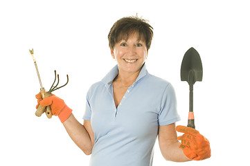 Image showing female gardener gardening tools
