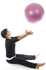 Image showing woman using core training fitness ball exercising