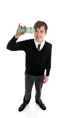 Image showing School boy with cash money