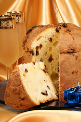 Image showing Italian Christmas composition with panettone and spumante