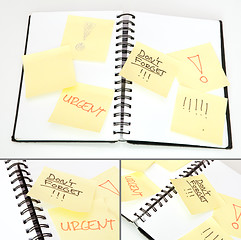 Image showing Yellow Note Sticks on Diary