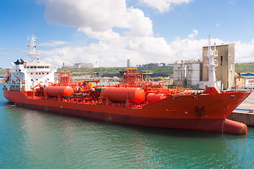 Image showing Chemical tanker moored in port