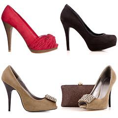 Image showing Four female high-heeled shoes